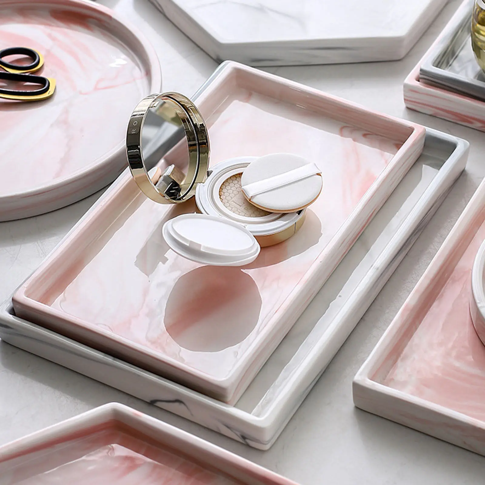 1Pcs Marble Pattern Ceramic Jewelry Tray Premium Smooth Glossy Surface Home Bar Hotel Bathroom Decorative Storage Display Tray