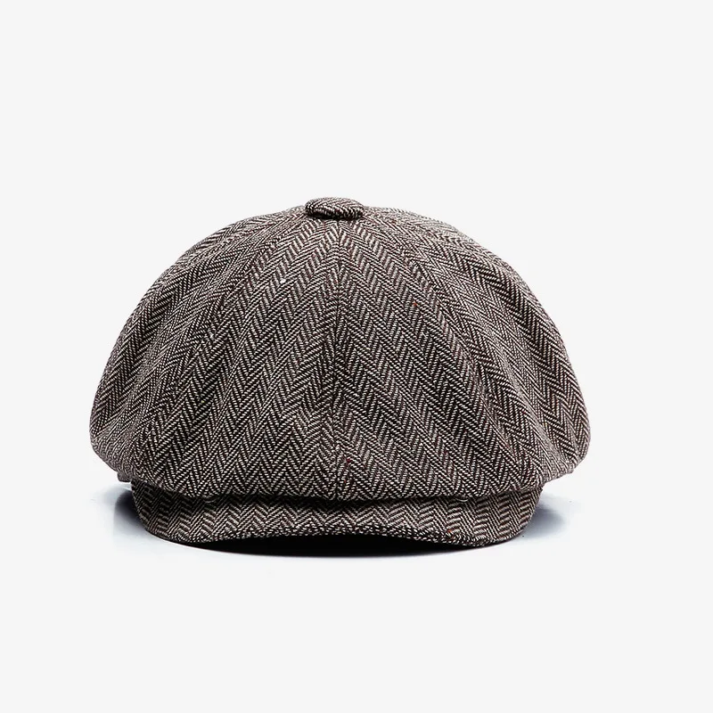 

Beret Women's New Autumn And Winter British Vintage Hat Men's Artistic Fashion Octagonal Cap Herringbone Twill