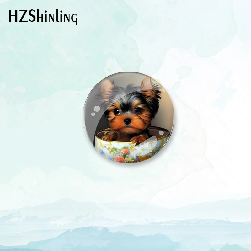 2023 New Yorkshire Terrier Badge Brooch Cute Puppy Pin Backpack Decoration Pins Round Jewelry Women Gift