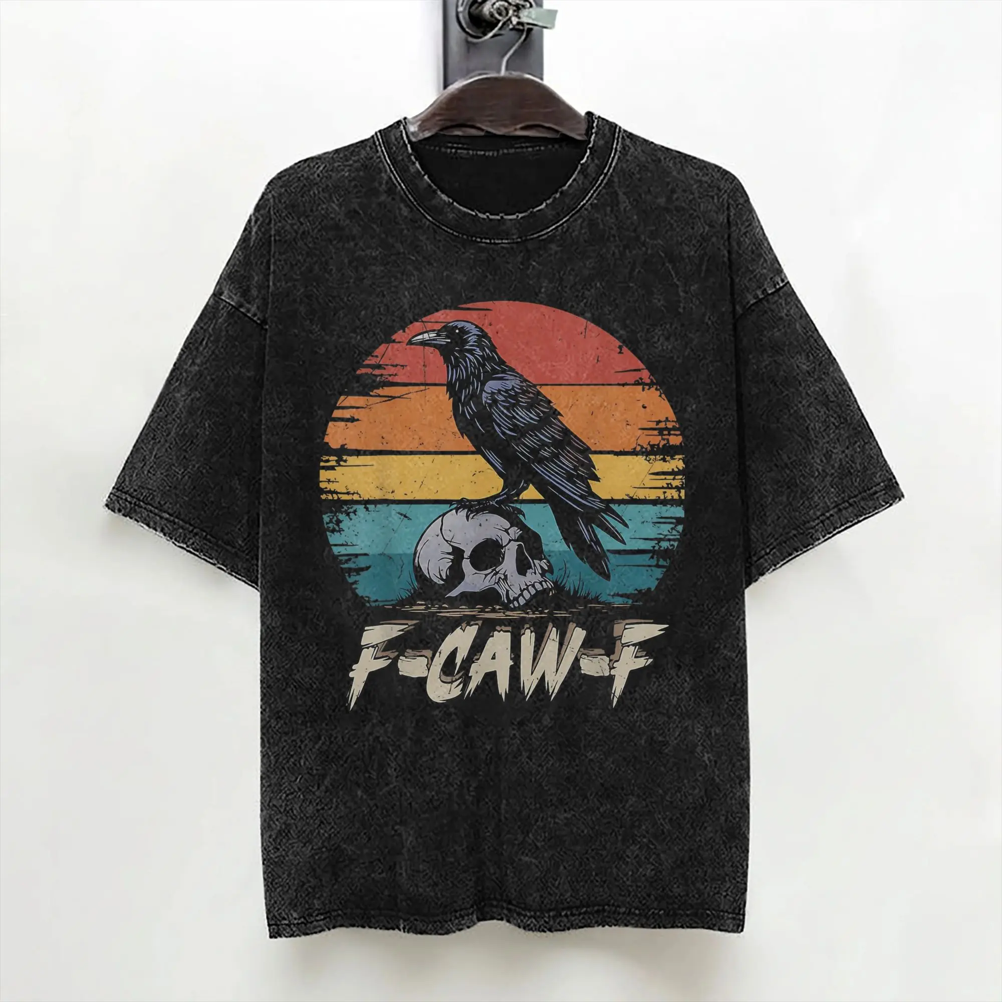 Humor F-Caw-F Gothic Funny Crow T Shirt Washed 100% Cotton Oversize T-Shirts  Novelty Men Women Streetwear Printed Tops Tees