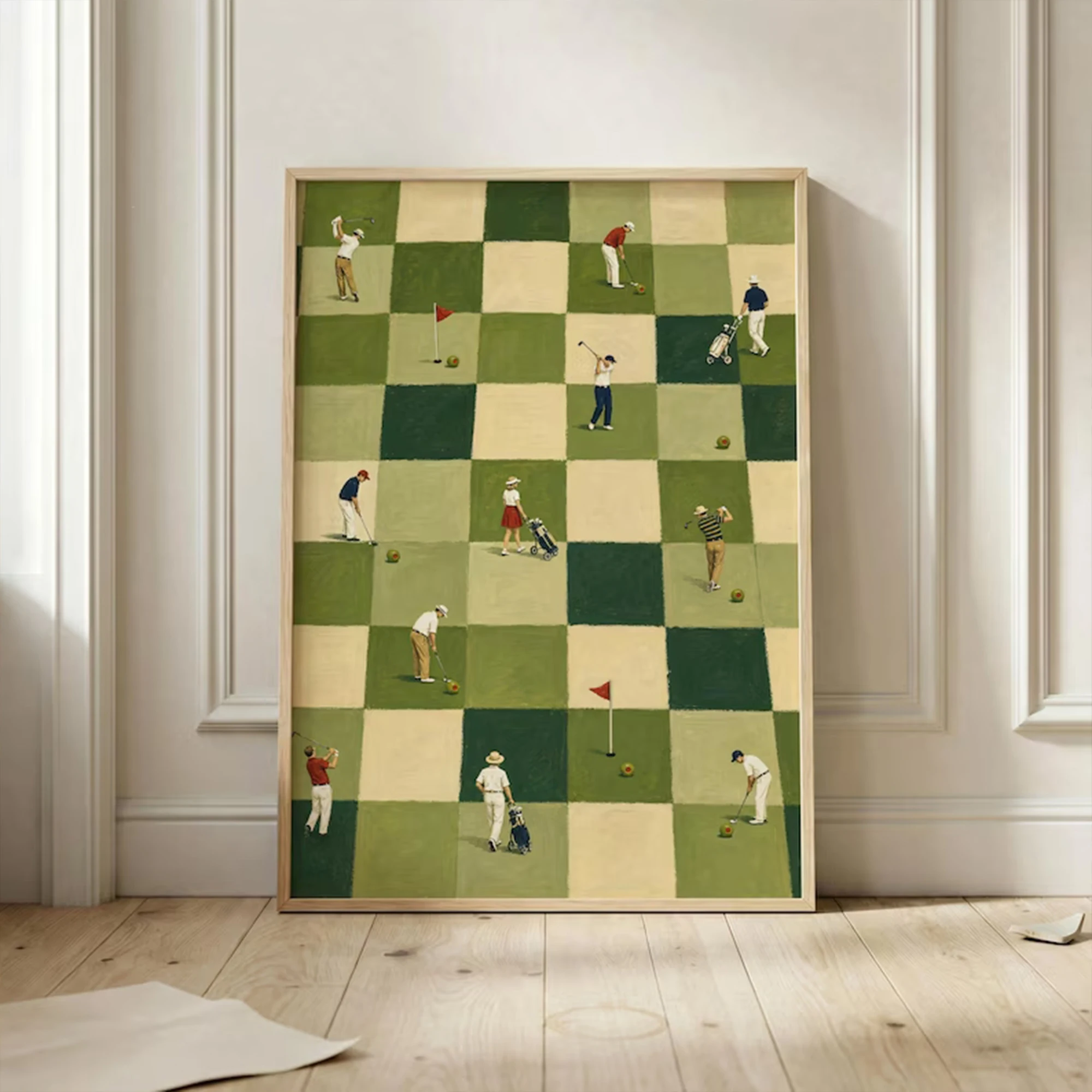 Vintage Mini Checkered On Checkerboard Green Wall Art Print Canvas Painting Poster Picture For Bedroom,Living Room Home Decor