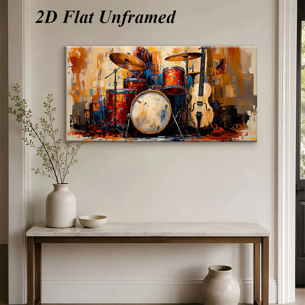 1pc (No frame),1 modern abstract art frameless decorative painting with music theme, drum and cello patterns, living room, bedro