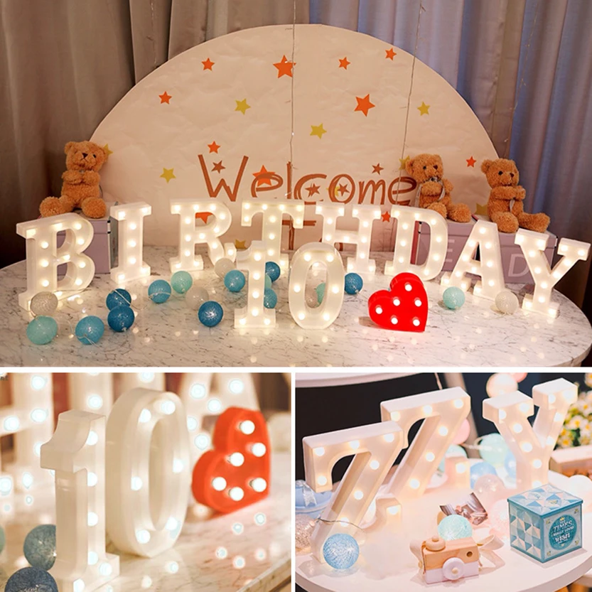 Decorative Letters Alphabet Letter LED Lights Luminous Number Lamp Night Light Wedding Proposal Party Baby Bedroom Decoration