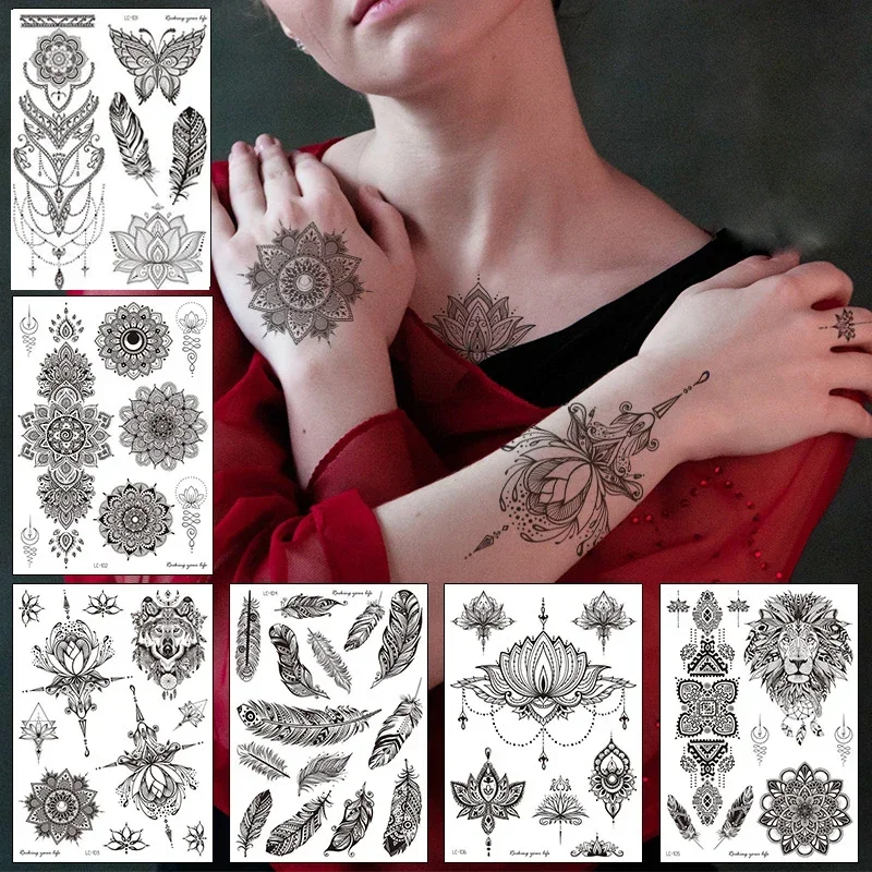 Tatuaje de Henna temporal a prueba de agua, pegatina Sexy de 6 meses para mujeres desnudas, tatuajes falsos, accesorios de Festival de largo tiempo,