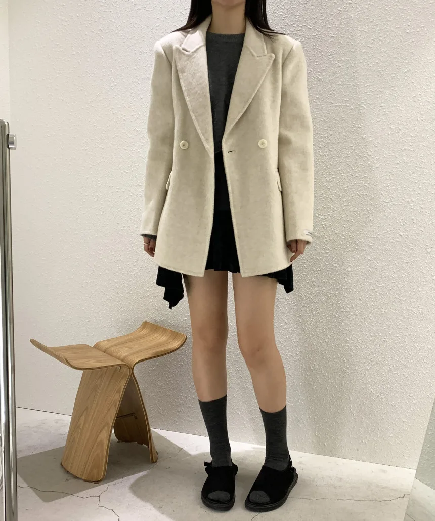 Autumn and Winter New High-end Women's Suit Long-sleeved Woolen Jacket Solid All-match Coat Double-breasted Office Lady Suit Top