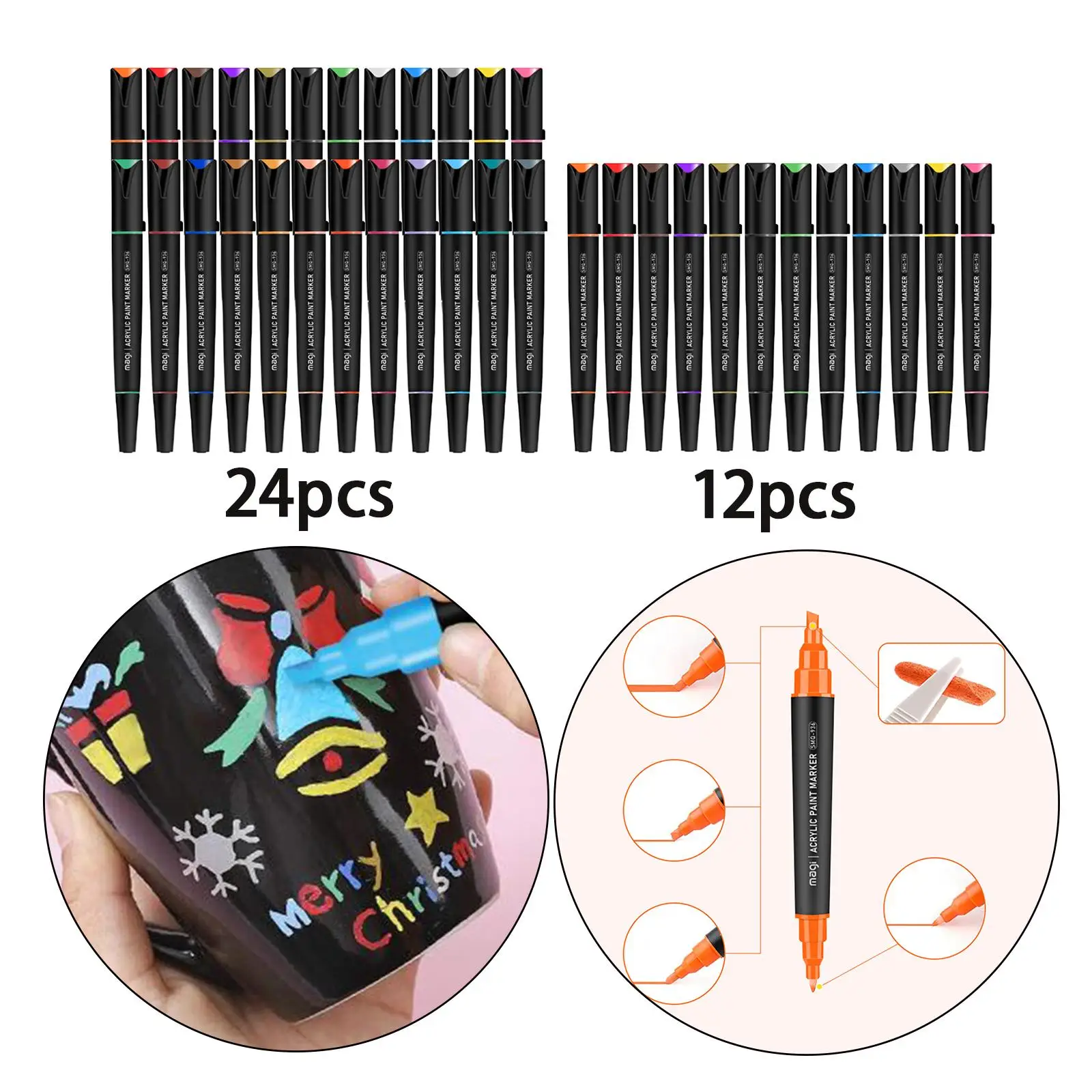 DIY Acryl Pennen Kit-Double-Ended Marker Plastic Waterdichte Kunst Ambachten Permanent voor Canvas, Hout, Paasei, Kaart Schilderen