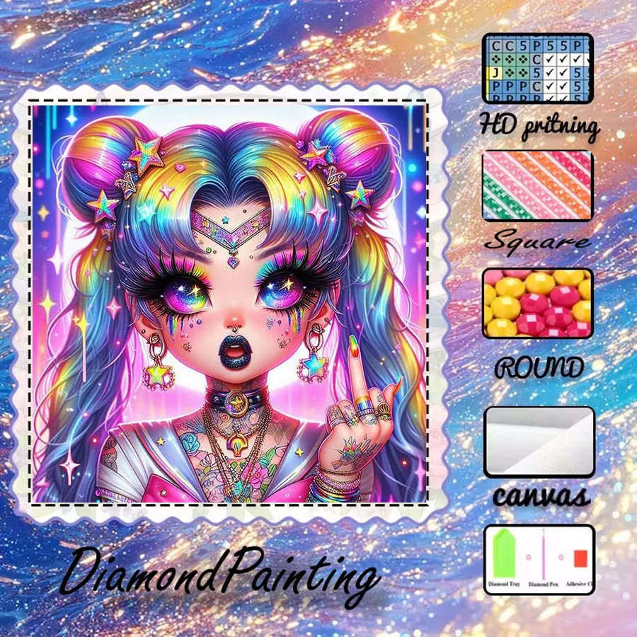 

1 piece - 5D-DIY - Flocking cloth - Special drill - Diamond painting set - Colorful hairstyle - Mosaic - Diamond art