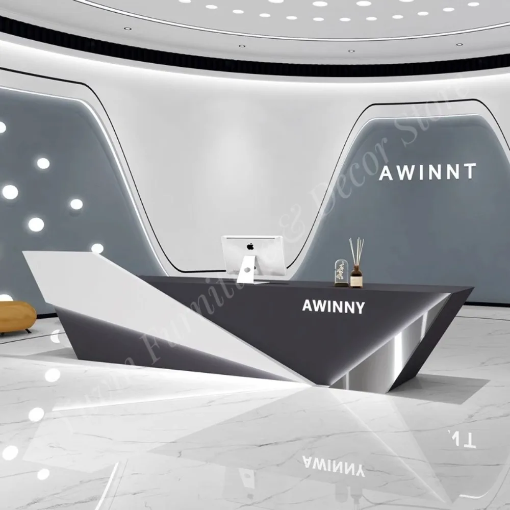 Modern Design Melamine Board Extendable Office Reception Desk with Comfortable Chairs for Front Desk Use