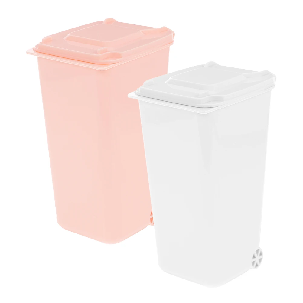 

2pcs Desktop Storage Box Mini Trash Can with Lid Lightweight Portable Desk Organizer Pen Holder Home Office Use Small Bin