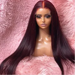 Soft Preplucked 26Inch Long 180Density Burgundy Straight Lace Front Wigs For Women With Baby Hair Natural Hairline Good Texture