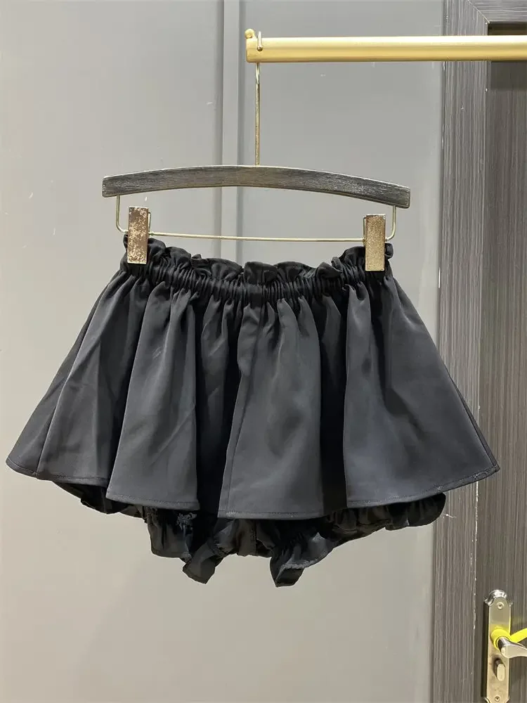 Fungus Drawstring Lace Up A-line Shorts Skirts 2025 High Waist White Skirt For Women Spring Autumn New Faldas De Mujer