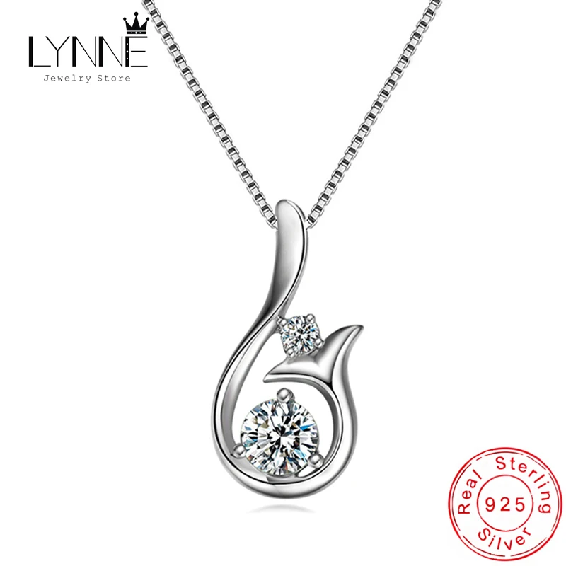 Elegant Fish Tail Design Zircon Pendant Necklace 925 Sterling Silver Fashion Flower Rhinestone Drop Adjustable for Women Jewelry