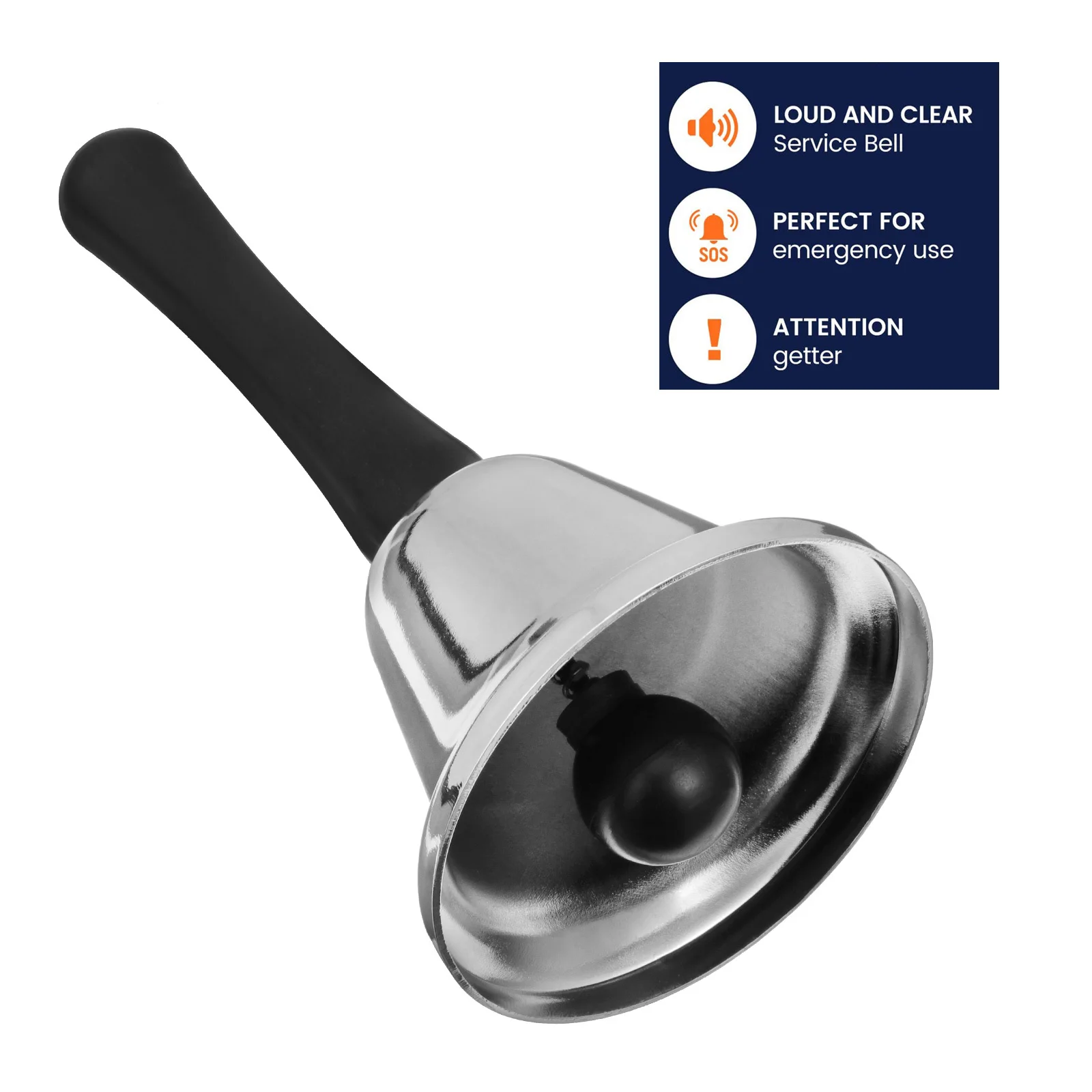 

2pcs Hand Bells Christmas Decorative Metal Silver Lightweight Smooth Ergonomic Long Black Handle For Elderly Dining