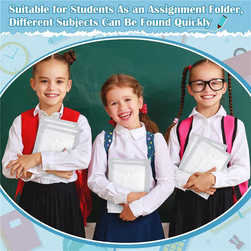 HJ-100Pcs Sobres de plástico transparente con botón a presión y bolsillos de almacenamiento para escuela, hogar y oficina, 7,08X9,44 pulgadas