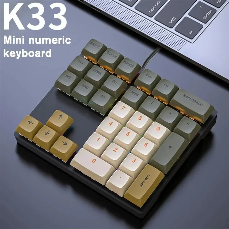 33‑Key External Mechanical Numeric Keypad Wired Blue Red Switch Multi‑Color Lighting Numpad Specialized For Finance Business