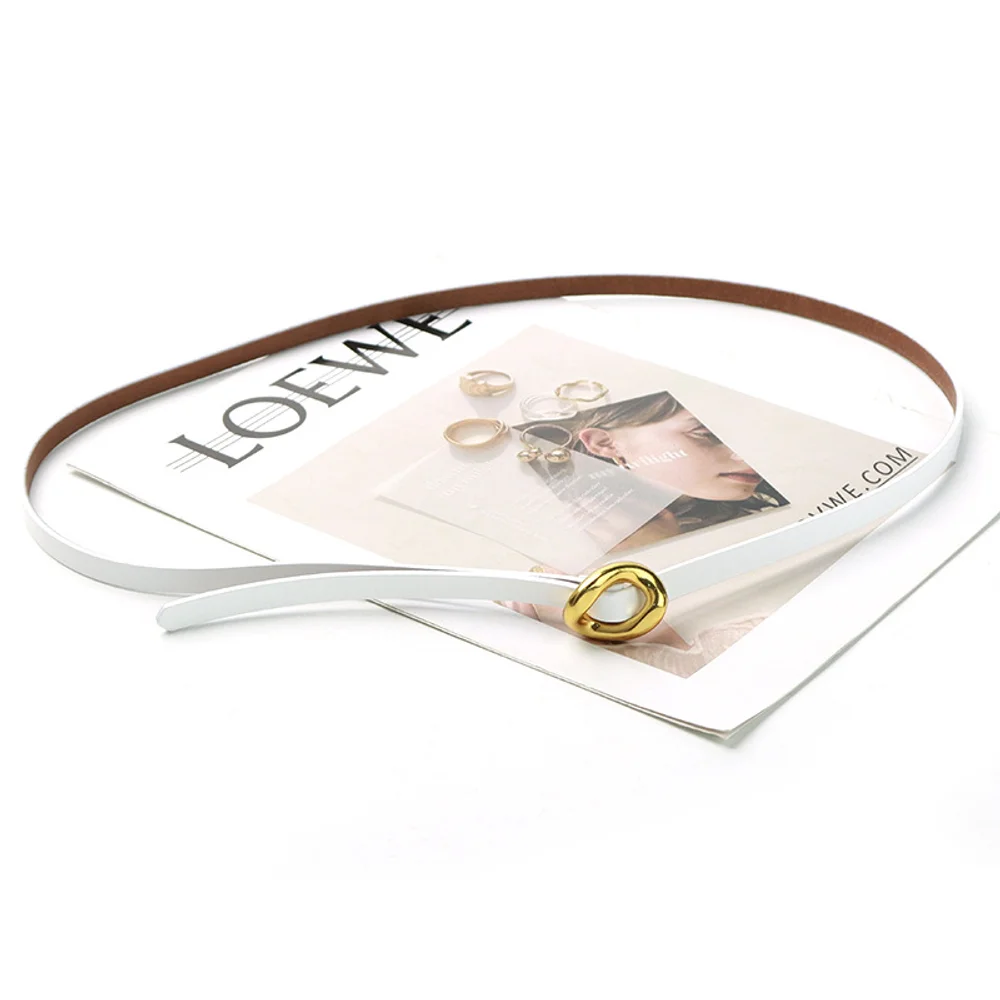 Leather thin waist belt accessory with dress waist suit versatile retro genuine leather small waist belt chain buckle