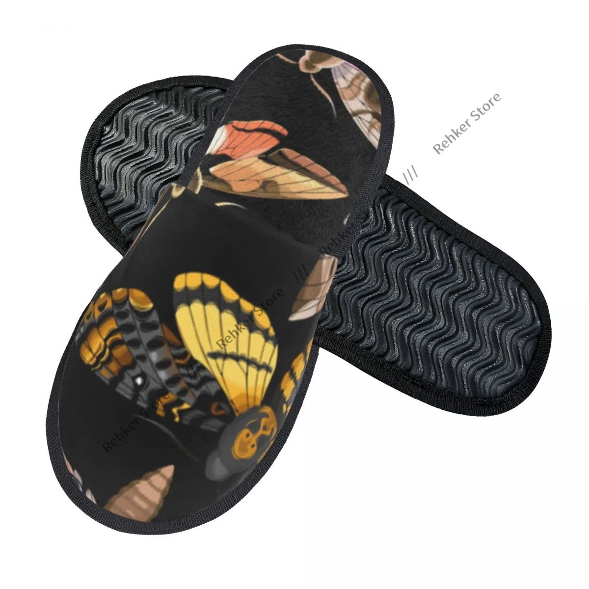 Flying Moths Indoor Slippers Furry Slipper Winter Home Shoes House Flat Closed Toe Slides Flip Flops