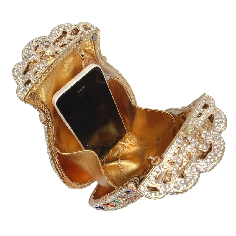 Luxuriöse Damen-Abendtasche mit Diamanten und Kristallen, Elegante Clutches, Klassische Braut- und Hochzeitstaschen – Detail 29