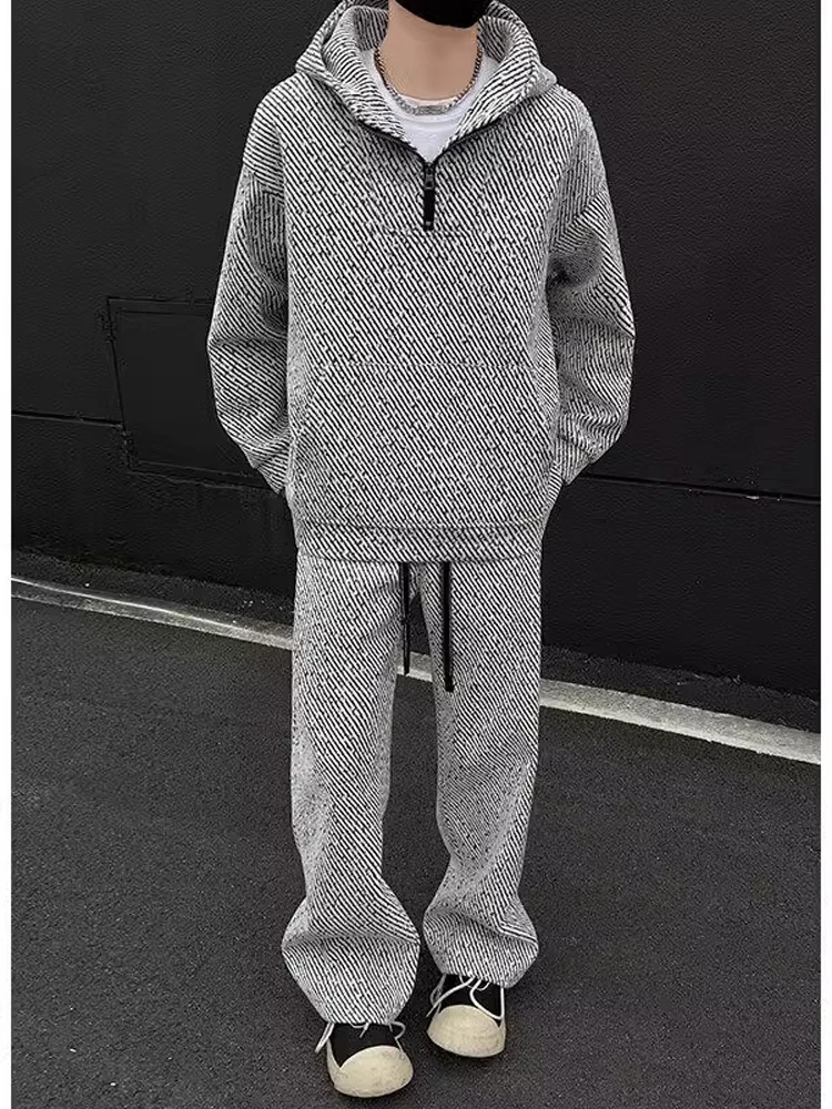 Conjunto de suda con capucha de lana uesa para hombre, ropa deportiva informal, moda juvenil de otoño invierno, aodón...