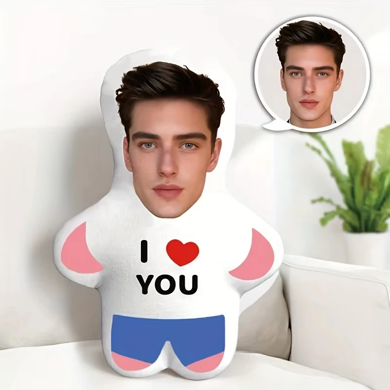 Custom Face Plush Pillow, Personalized Photo Human Shape Throw Pillow, I Love You Memorial Cushion Gift For Valentine Birthday