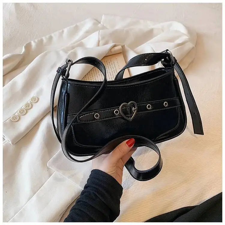 Bloom Heart Sier Y2k Handbag Women New Hot Girls Leather Casual Messenger Wallet Female Fairycore Aesthetic Shoulder Bag