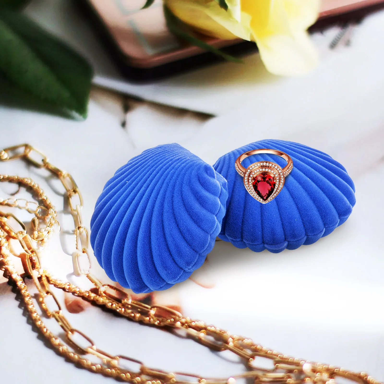 

2pcs Jewelry Storage Case Shell Shaped Earrings Ring Box Travel Jewelry Box For Girls Wear Resistant Space Saving