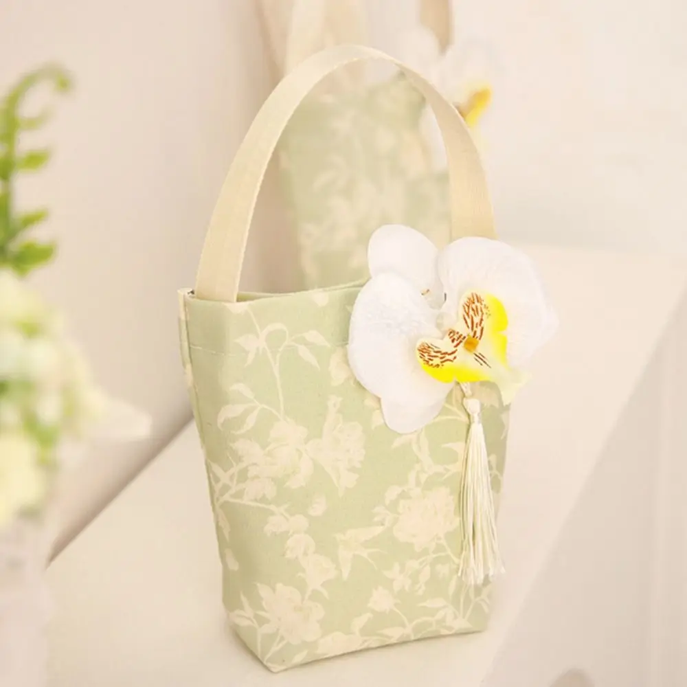 

Flower Festive Sugar Bag Korean Style Butterfly Orchid Flower Pendant Canvas Knot Wrist Bag Jewelry Packing Bag Storage Bag