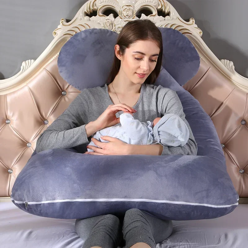 Almohada de algodón perlado Universal para mujeres embarazadas, cojín en forma de U, almohada larga para el cuerpo de maternidad, soporte Abdominal, cuatro estaciones