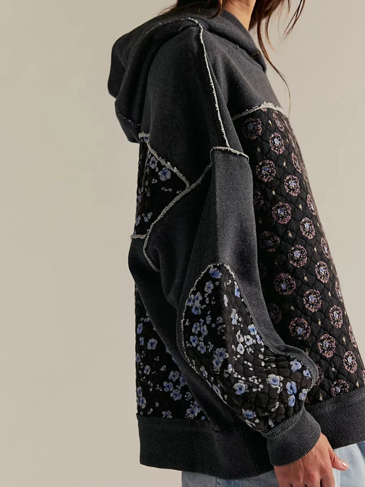 خريف شتاء 2025 جديد المرأة هوديس التطريز المرقعة البلوز البلوز ملابس الشارع الشهير كم طويل طباعة المتضخم القمم #6