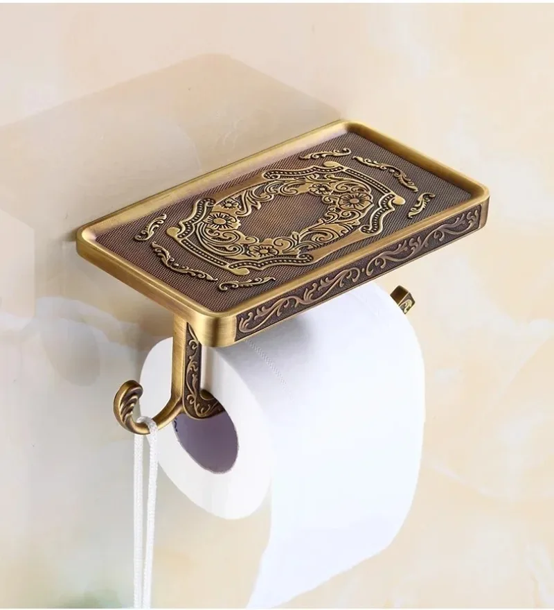 Toilet Paper Holder Wall Mounted Vintage Classic Bathroom Antique Brass Roll Tissue Box Bathroom Accessories - view 2
