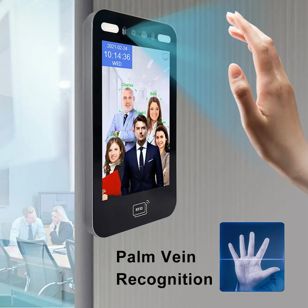 8 Inch TCP/IP WiFi Palm Vein Face Recognition RFID Card Access Control Machine Waterproof Design Touch Screen Linux OS Cloud