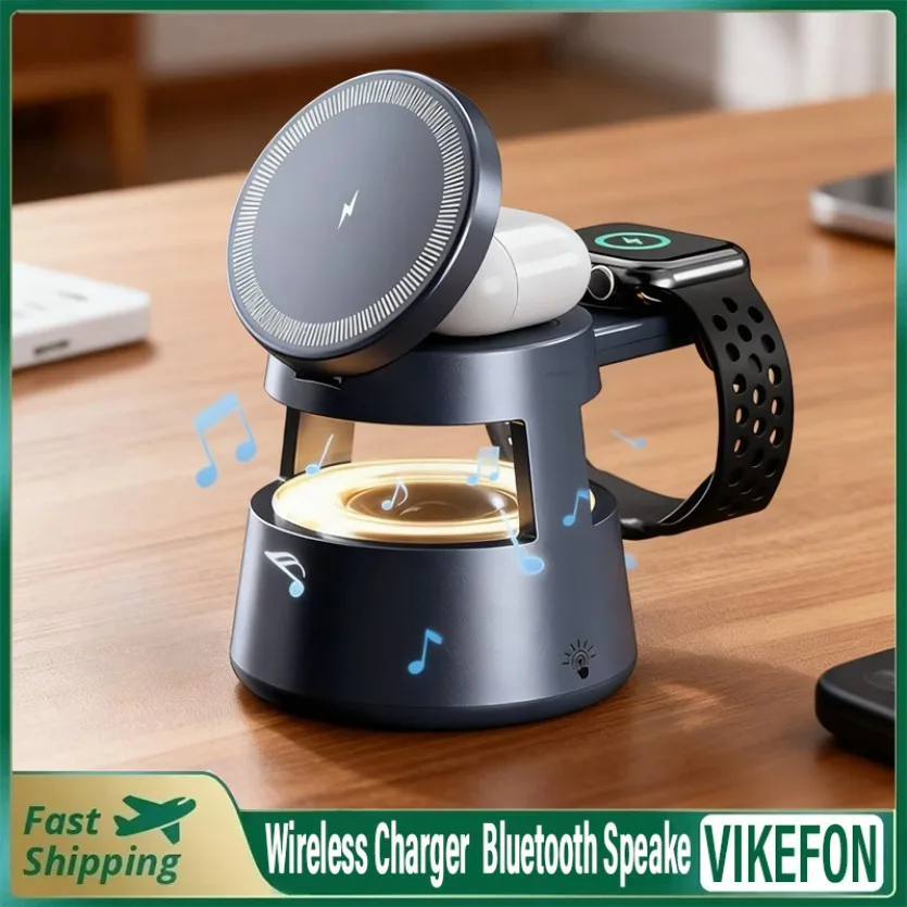 Bluetooth Speaker Night Light 5 in 1 Wireless Charger For Magsafe iPhone 17~12Pro Max iWatch 11~2 AirPods 4 Pro Fast Charging