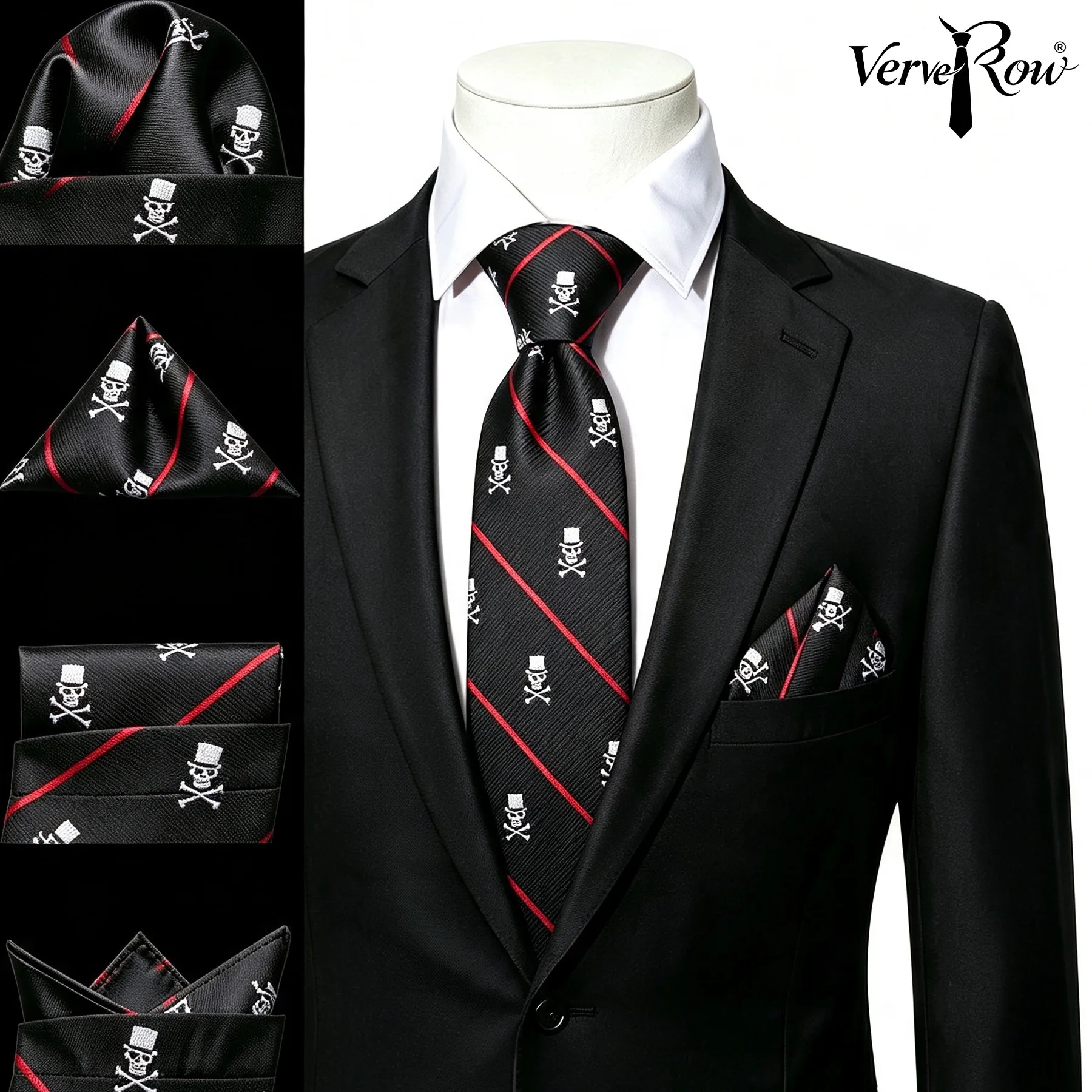 Funny Bone Printed Tie Or Pocket Square VerveRow Novelty Accessory For Gathering Lightweight Cool Stylish Daily Outfit 2Pcs