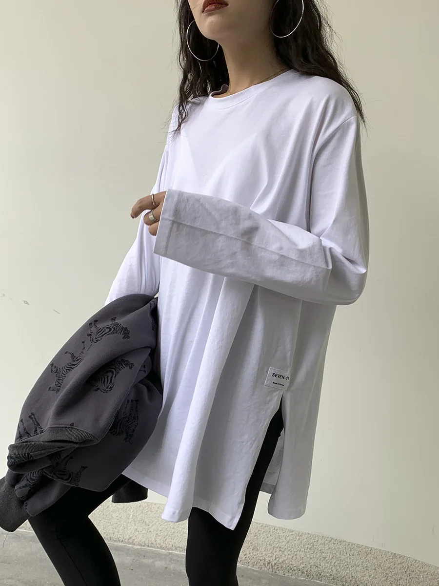 Damen Langarm-T-Shirt mit Schlitz in Unifarbe für Frühling und Herbst – Sportliches Basic-Oberteil für Frauen und Mädchen, lässiges Slim-Fit-Shirt – Detail 12