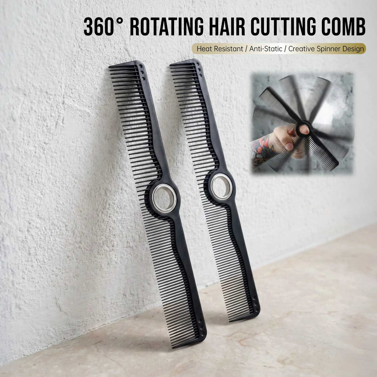 3Pcs New Pro Barber Tools Set Spinning Dual Tooth Haircut Combs Rotating Mini Fade Hair Brush Anti-static Taper Comb For Styling