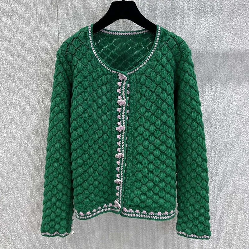 

Высококачественный разноцветный трехмерный женский вязаный кардиган с рисунком рыбьей чешуи 25101344