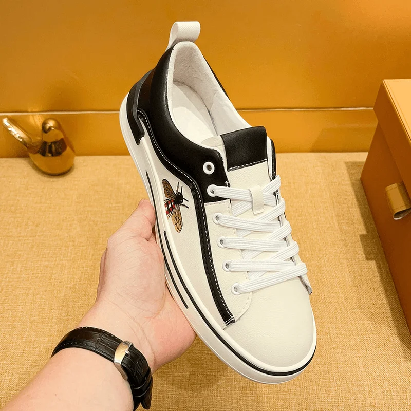 new Genuine leather men's Lace-up type Sports shoes fashion casual sneaker first layer cowhide running shoes