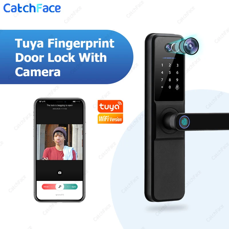 Camera TUYA photo-Taking Electronic Fingerprint Front Door Security Wifi Digit Door Lock Door-Viewer And Built-In Doorbell