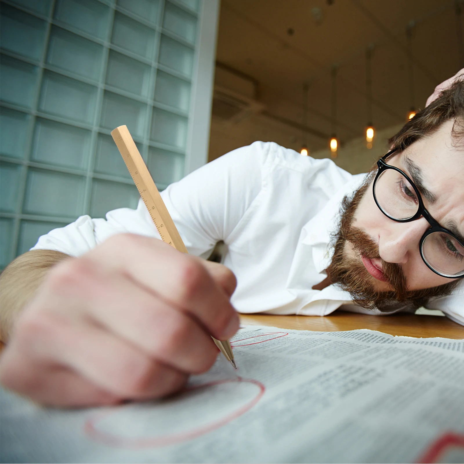 

Brass Signature Vintage Hexagonal Gel For Writing Office Student Stationery Smooth Pen With Scale Measurement Office