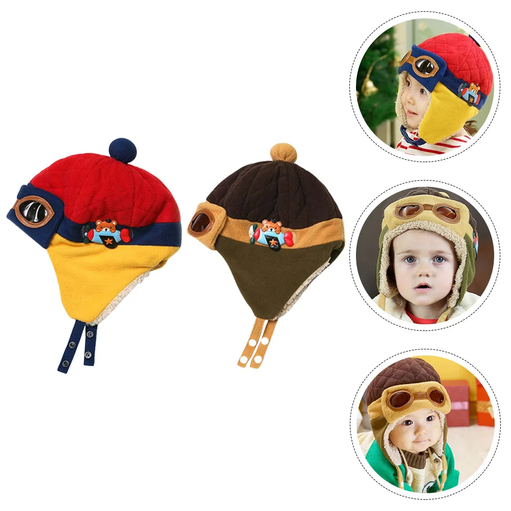 

2 Pcs Pilot Hat Adorable Caps for Boys Keep Warm Easy to Use Hats Cotton Outdoor