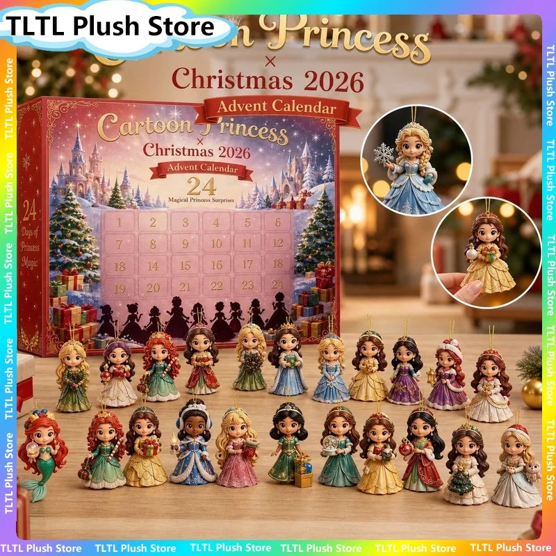 Cartoon Princess Christmas Advent Calendar 24 Days Countdown Hanging Ornament Set Christmas Tree Home Holiday Decoration Gift
