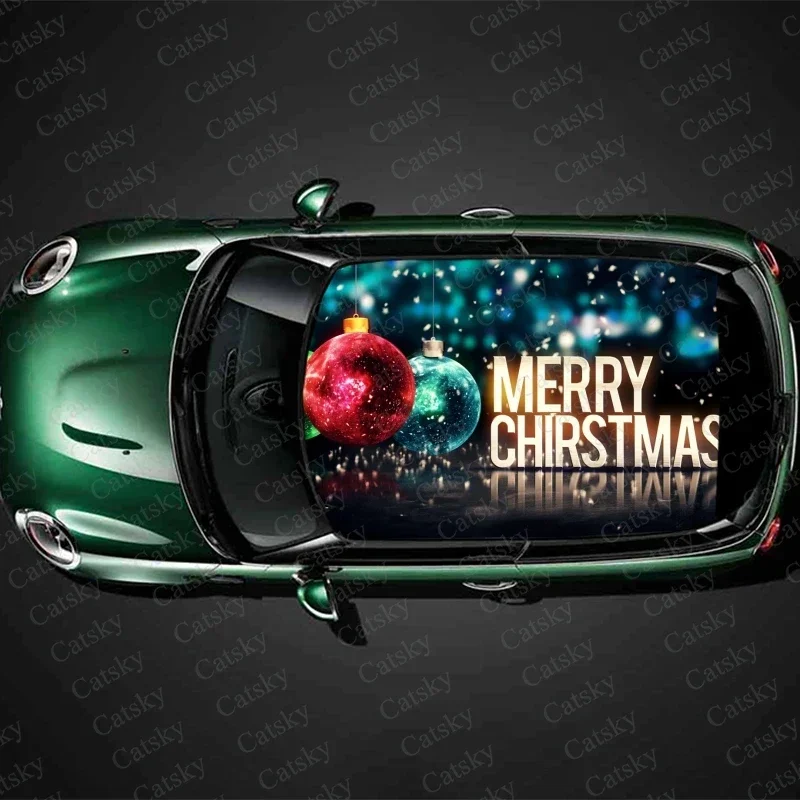 Merry Christmas Ball Car Roof Sticker Decoration Film Car Decal Hood Vinyl Sticker Graphic Wrap Car Protect Accessories Gift