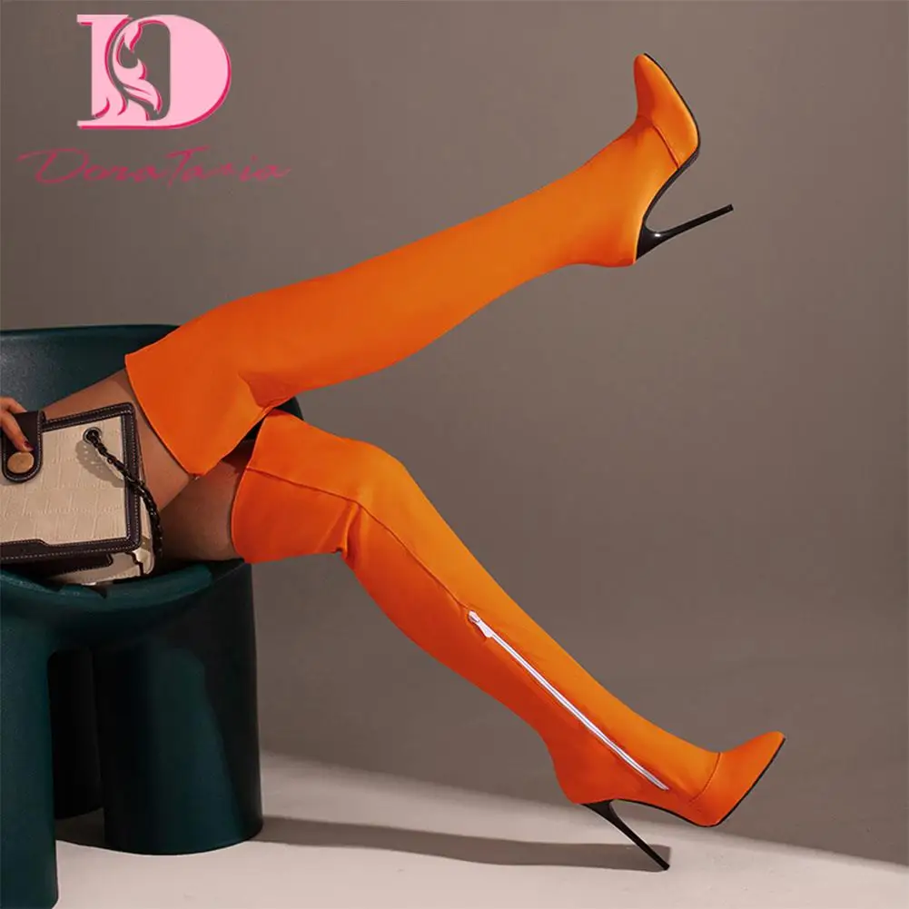 Fashion New Women Over-the-knee Boots Sexy Thin High Heels Pointed-toe Solid Woman Shoes Zipper Boot Female Plus Size 34-48