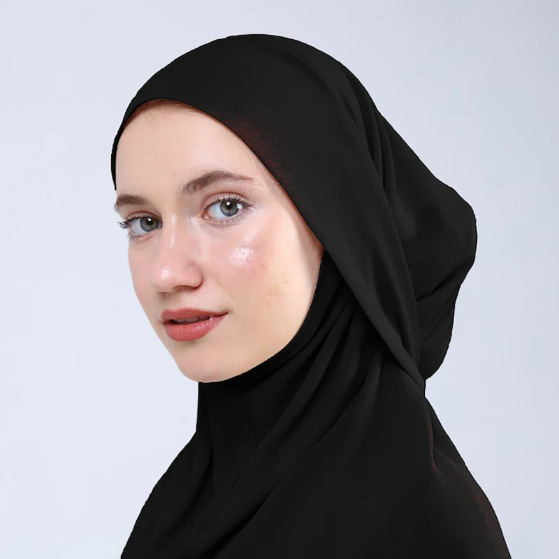 Ramadan Breathable Ironless Hijabs Long Instant Hijab Woman Ready To Wear With Face Masks Ready to Wear Hijabs