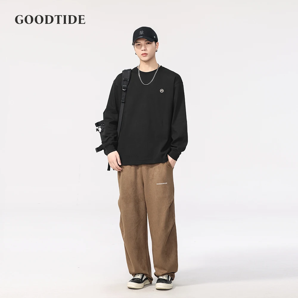 Fashion Men's Classic Round Neck T-shirt 2025 Spring Autumn New Loose Round Neck Embroidered Picture Long-sleeved Top Pullover