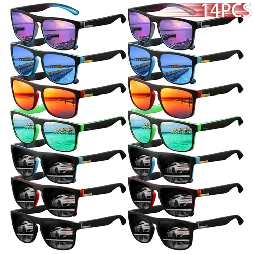 14 Uds. Gafas de sol de decoración coloridas Vintage a la moda para hombres y mujeres, gafas de sol de diseñador de marca de lujo para conducir, gafas UV400