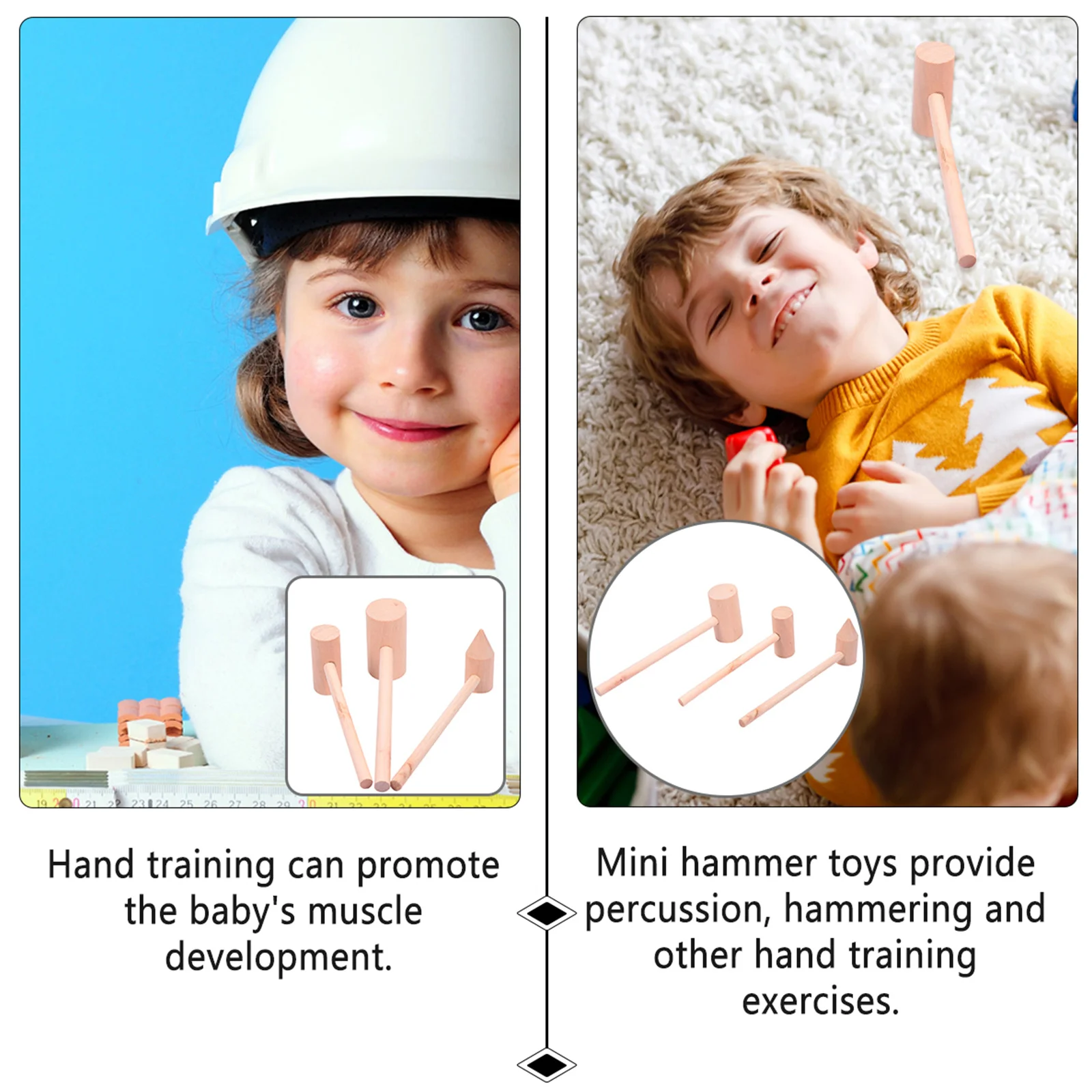 5-teiliger Hammerhammer aus Holz, glatt, sicher, Kindertrainingsgerät für die Muskelentwicklung, Mini-Schlägel für Kinder, Zuhause, Restaurant, Konditorei