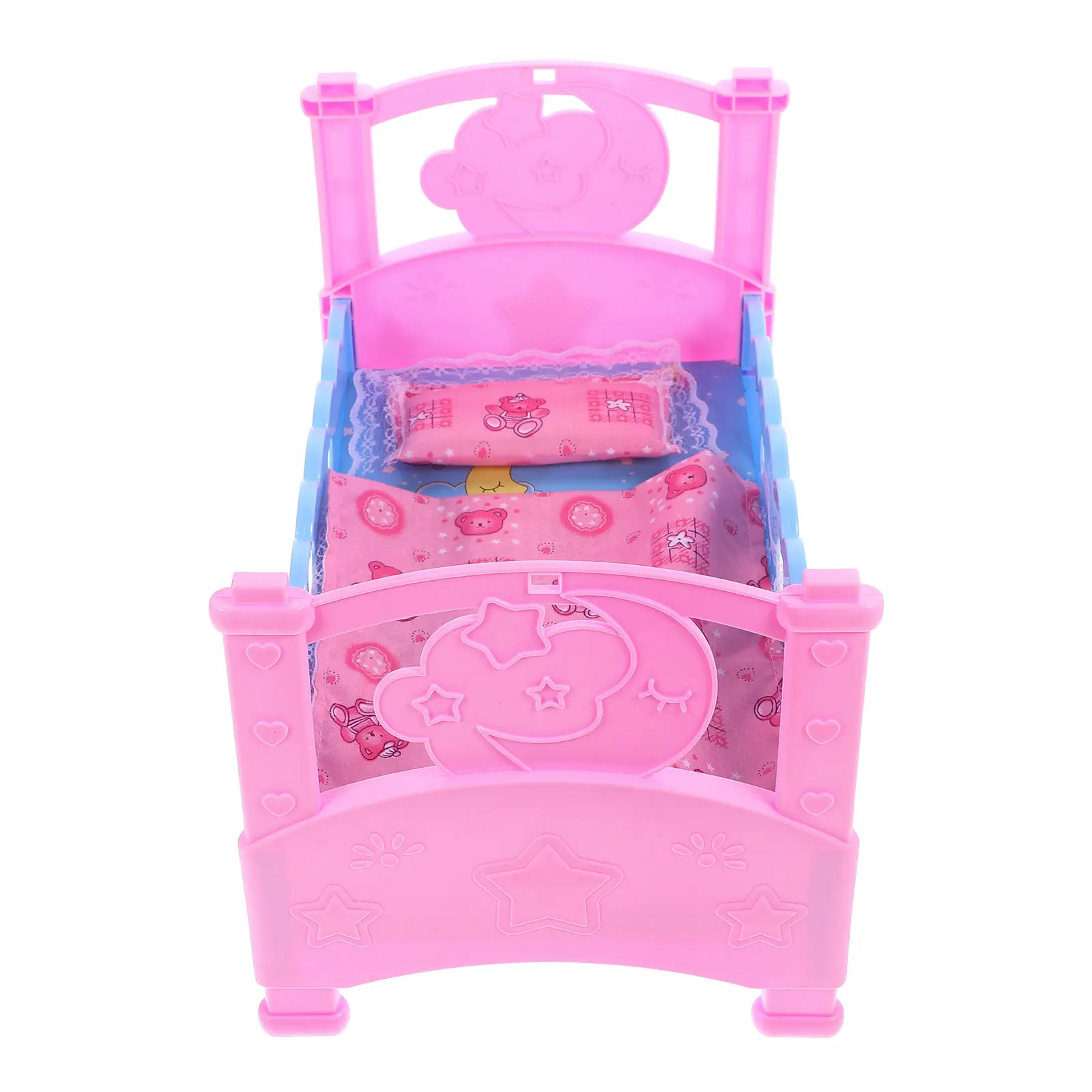 

Baby Crib Miniature Bed Plastic Furniture Girls Playing House Accessory Kids Pretend Playhouse Bedroom Decoration