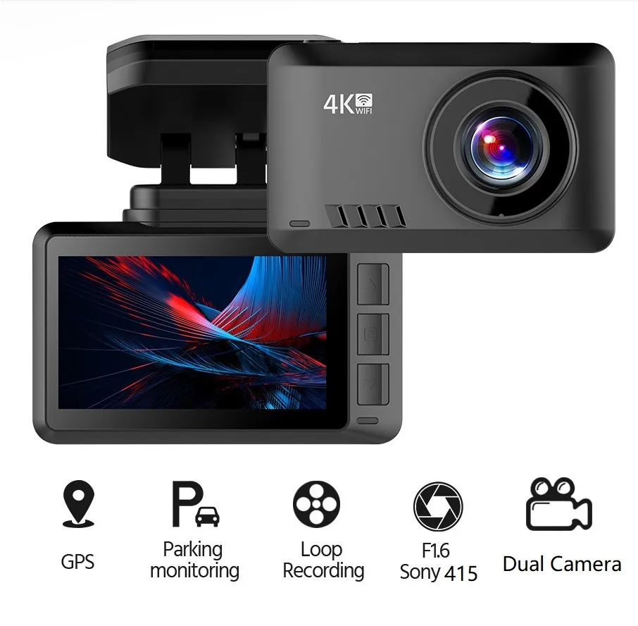 Dashcam 4K GPS WIFI 24h Parking Monitor Dash Cam for Car Camera Mini Dvr Para Coche Front and Rear Dual Dvrs Video Registrator