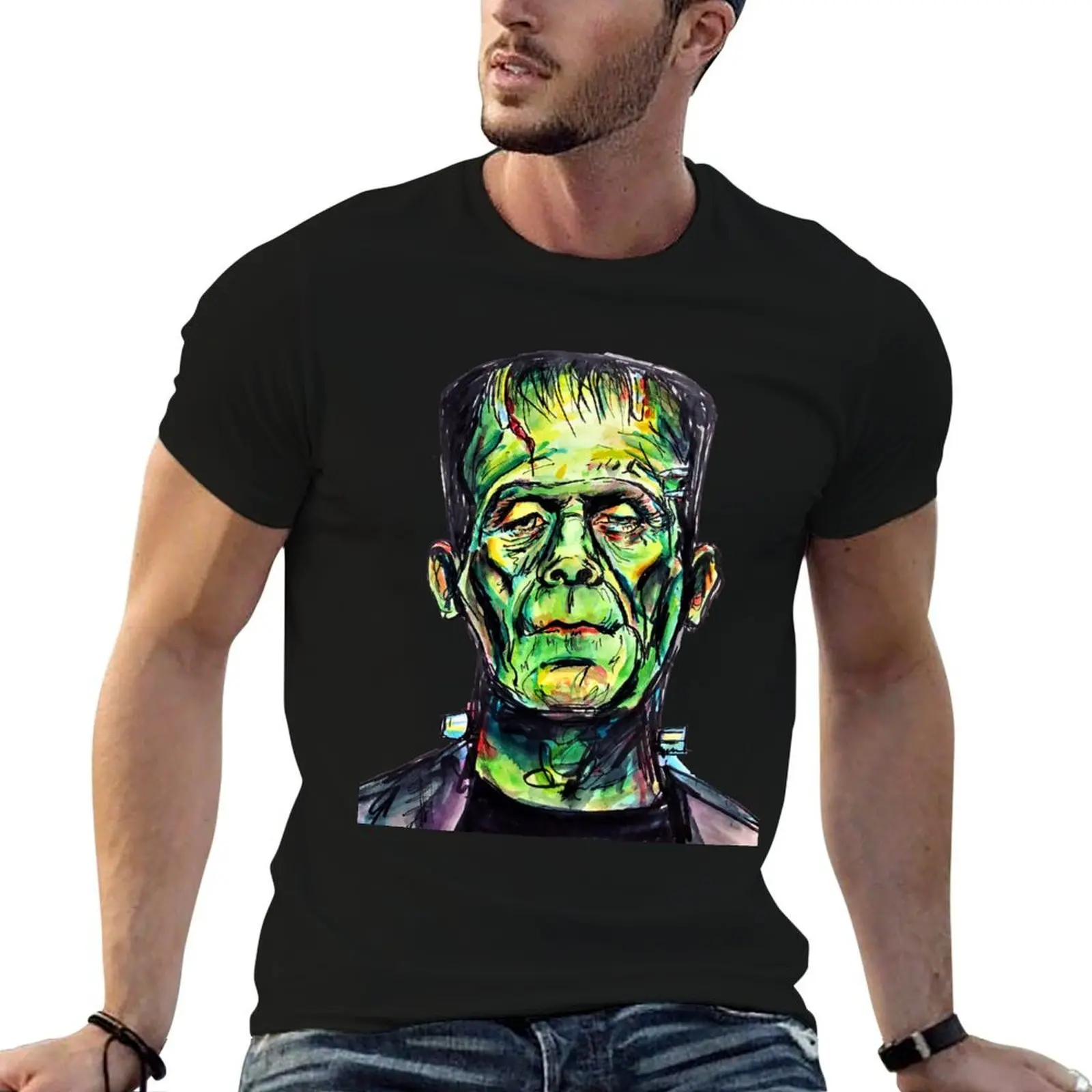 

t t man plain White Frankenstein T-Shirt man summer - shirt shirt